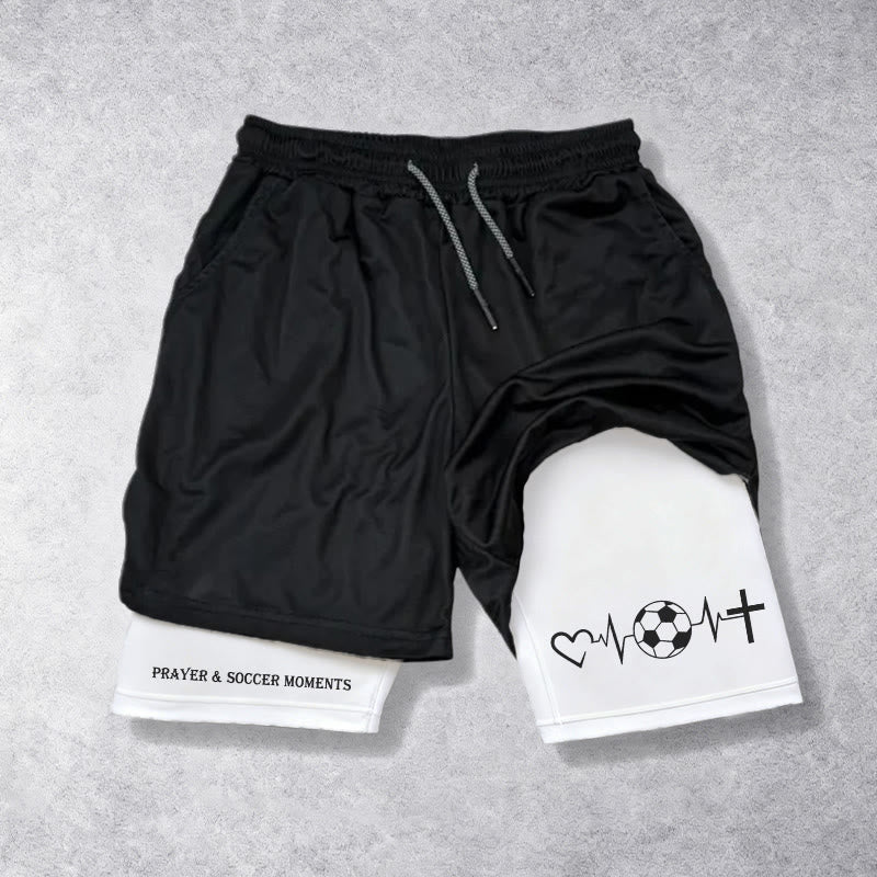 Christianartworkshop Short de sport multicouche Soccer & Faith Heartbeat Cross - image 1