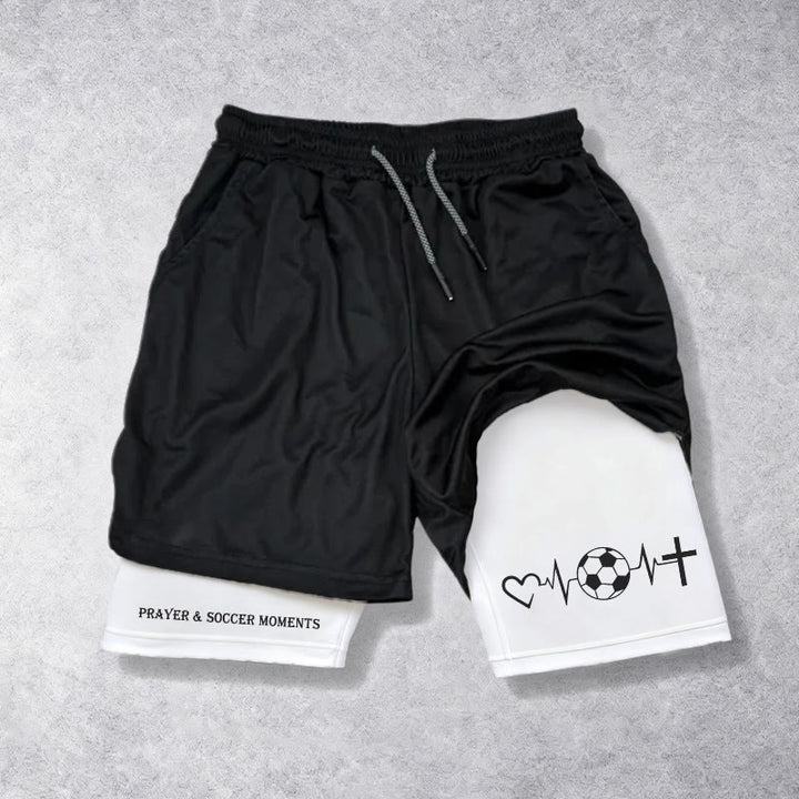 Christianartworkshop Short de sport multicouche Soccer & Faith Heartbeat Cross - image 1