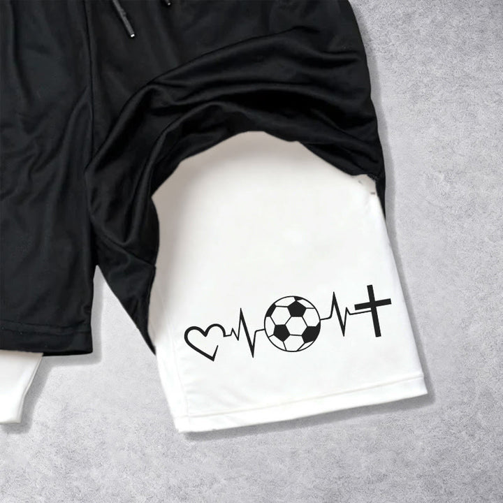 Christianartworkshop Short de sport multicouche Soccer & Faith Heartbeat Cross - image 6