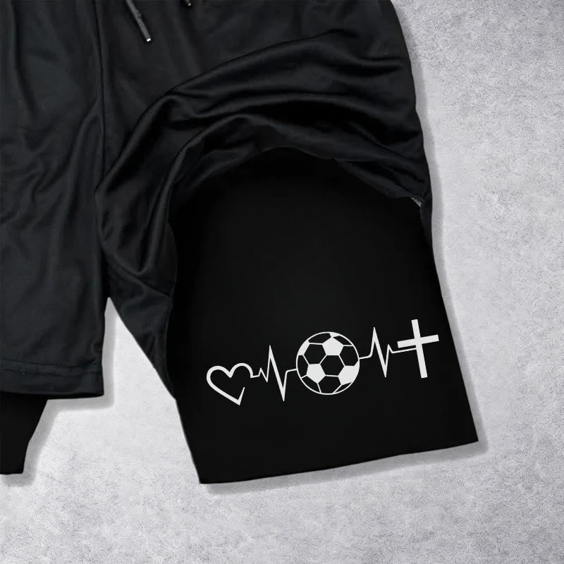 Christianartworkshop Short de sport multicouche Soccer & Faith Heartbeat Cross - image 15