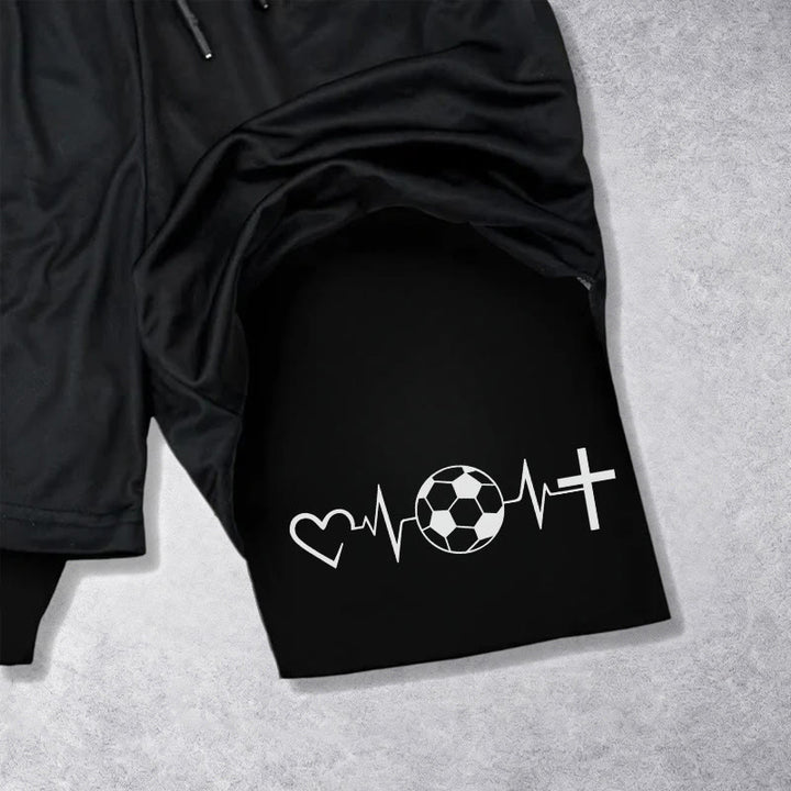 Christianartworkshop Short de sport multicouche Soccer & Faith Heartbeat Cross - image 15