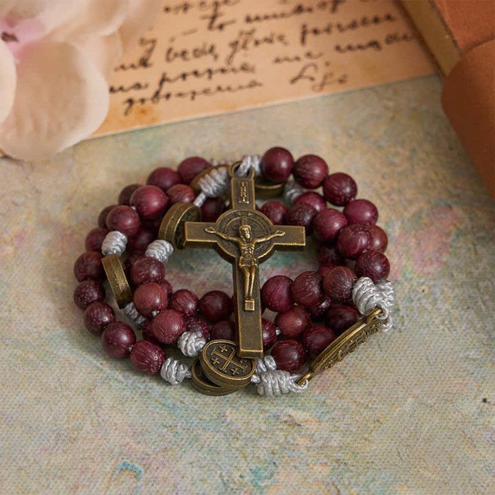 Christianartworkshop Chapelet Notre-Dame en bois de bois violet avec dévotion en bronze - image 2