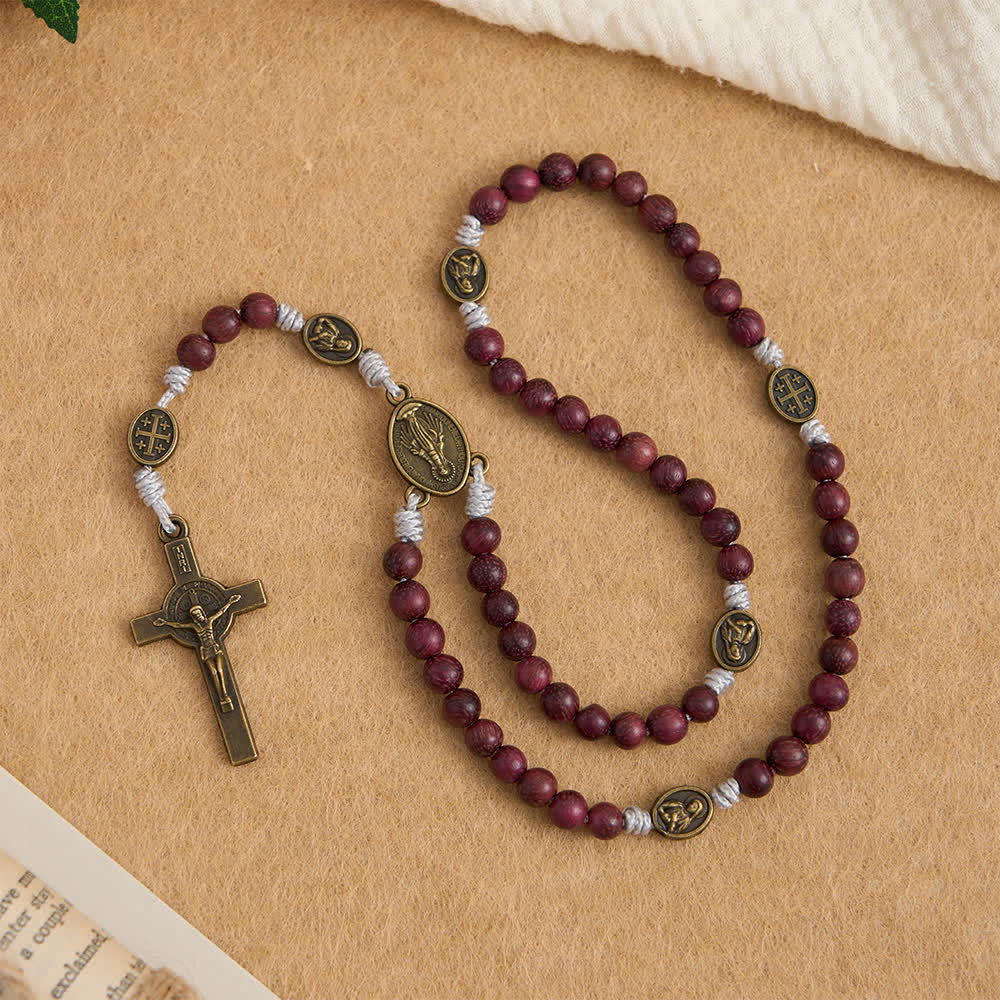 Christianartworkshop Chapelet Notre-Dame en bois de bois violet avec dévotion en bronze - Notre-Dame et le Crucifix - image 0