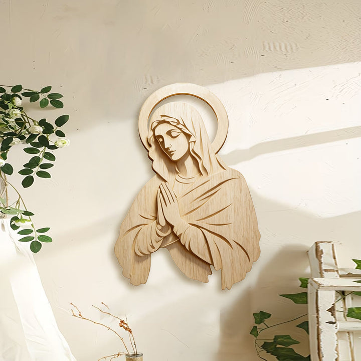 Décoration murale classique en bois naturel de Christianartworkshop avec impression de Marie : un emblème intemporel de dévotion inébranlable - image 1