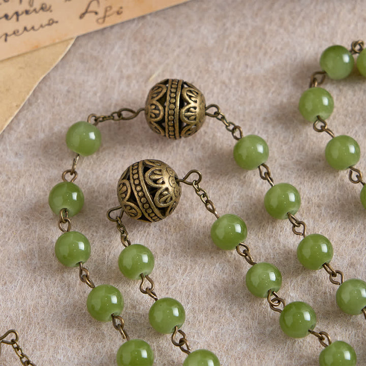 Christianartworkshop Chapelet en bronze filigrané et verre vert olive avec Notre-Dame - image 6