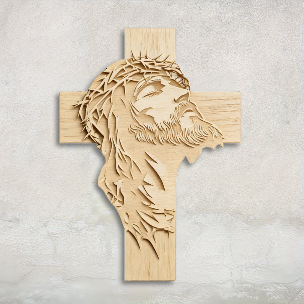 Christianartworkshop Décoration murale croix en bois rustique et chaleureuse avec impression de Jésus couronné d'épines - 14,17''*19,7''*0,2''/36*50*0,5 cm - image 0