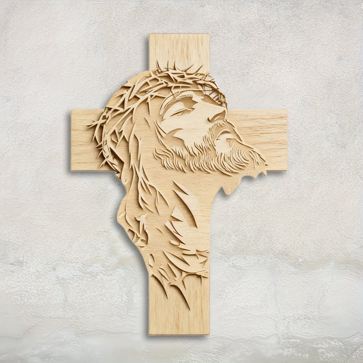 Christianartworkshop Décoration murale croix en bois rustique et chaleureuse avec impression de Jésus couronné d'épines - 14,17''*19,7''*0,2''/36*50*0,5 cm - image 0
