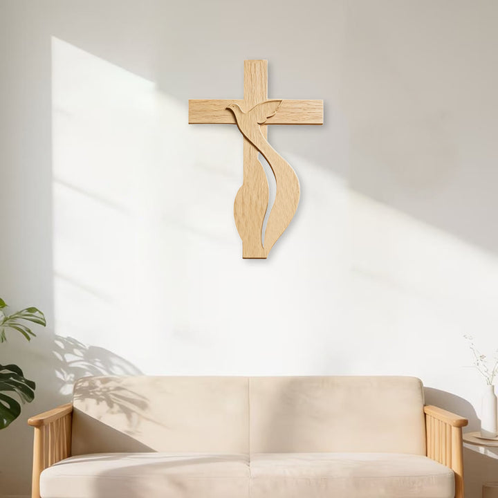 Croix murale en bois de qualité supérieure Christianartworkshop avec impression de colombe du Saint-Esprit de haute qualité - image 2