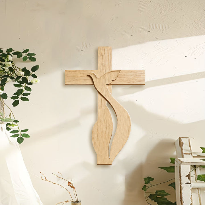 Croix murale en bois de qualité supérieure Christianartworkshop avec impression de colombe du Saint-Esprit de haute qualité - image 1