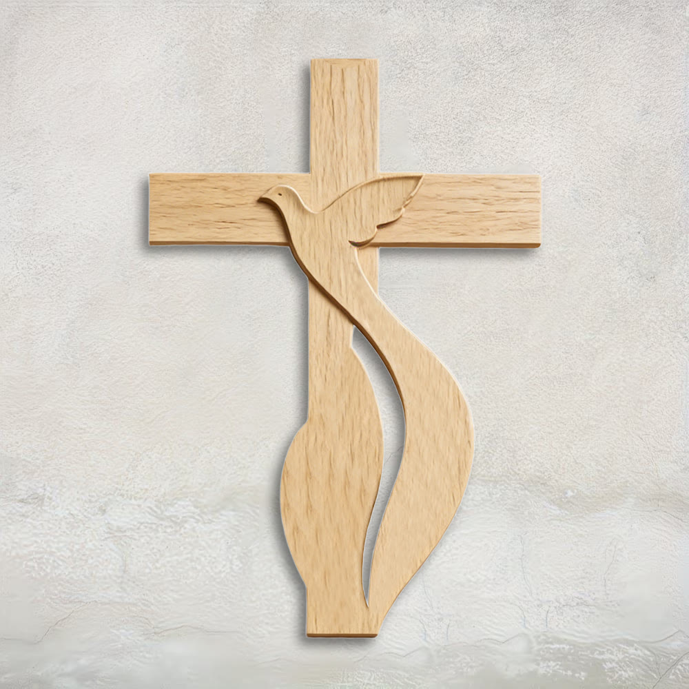 Croix murale en bois de qualité supérieure Christianartworkshop avec impression de colombe du Saint-Esprit de haute qualité - 13,39''*19,7''*0,2''/34*50*0,5cm - image 0