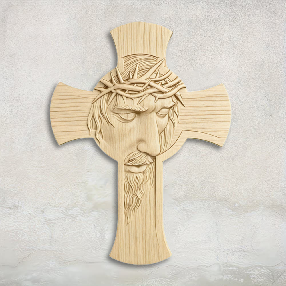 Croix murale minimaliste en bois de Christianartworkshop avec impression 2D de la couronne d'épines de Jésus : un emblème de dévotion et de grâce - 14,8''*19,7''*0,2''/37,6*50*0,5 cm - image 0