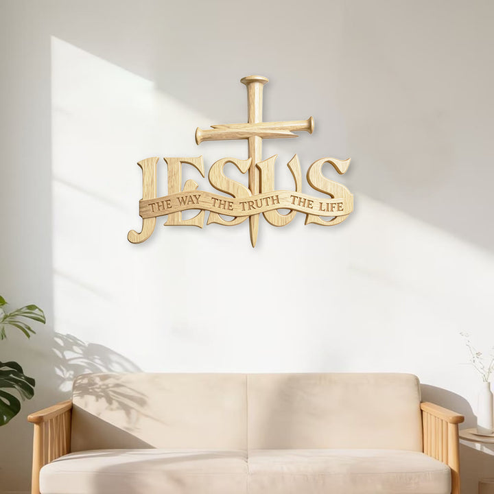 Décoration murale rustique en bois de Christianartworkshop avec impression « Jésus, le chemin, la vérité, la vie » et croix - image 2