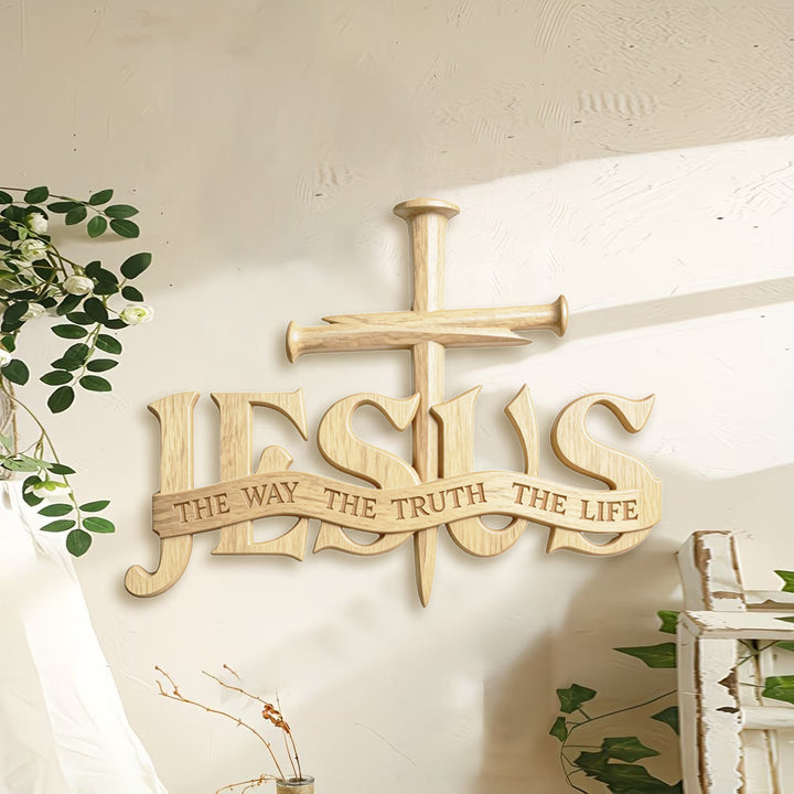 Décoration murale rustique en bois de Christianartworkshop avec impression « Jésus, le chemin, la vérité, la vie » et croix - image 1