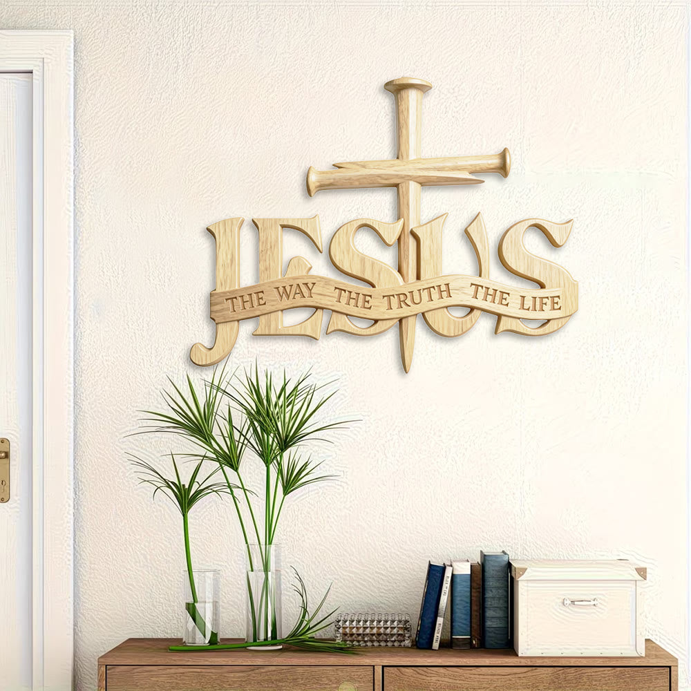 Décoration murale rustique en bois de Christianartworkshop avec impression « Jésus, le chemin, la vérité, la vie » et croix - image 3