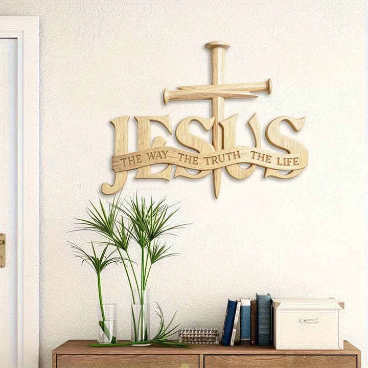 Décoration murale rustique en bois de Christianartworkshop avec impression « Jésus, le chemin, la vérité, la vie » et croix - image 3
