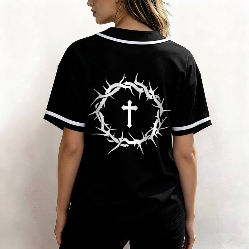 Christianartworkshop La foi plutôt que la peur Deutéronome 3:22 Maillot de baseball avec croix et couronne d'épines - image 12