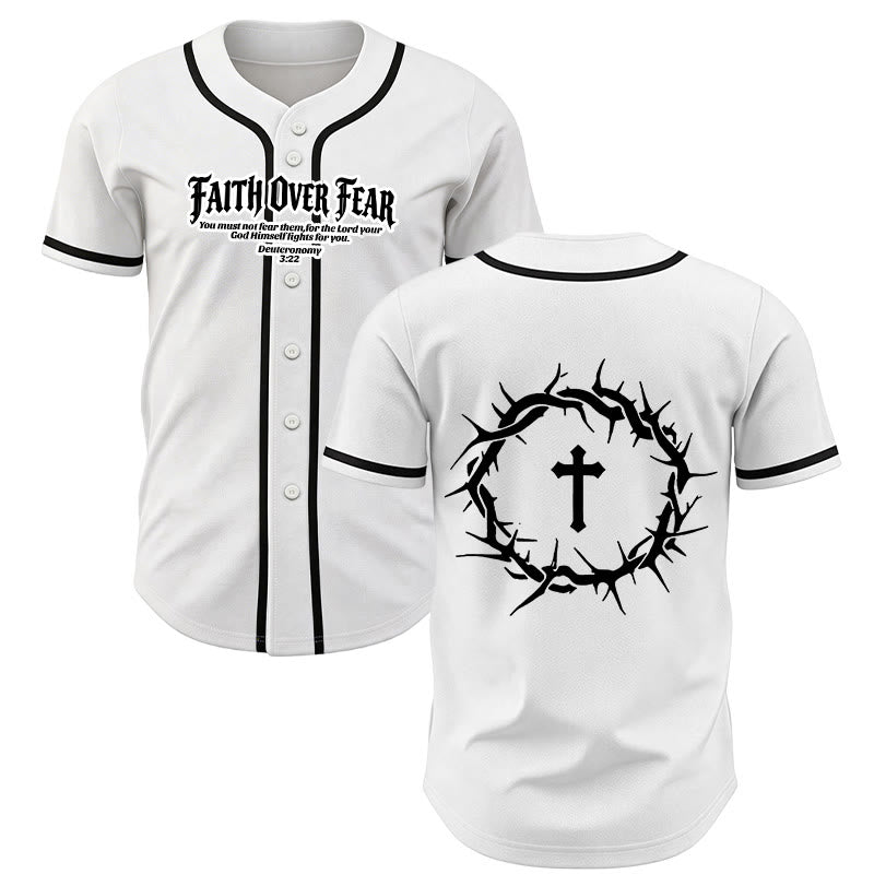 Christianartworkshop La foi plutôt que la peur Deutéronome 3:22 Maillot de baseball avec croix et couronne d'épines - Blanc - 5XL - image 0
