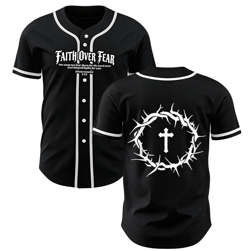 Christianartworkshop La foi plutôt que la peur Deutéronome 3:22 Maillot de baseball avec croix et couronne d'épines - Noir - 5XL - image 7