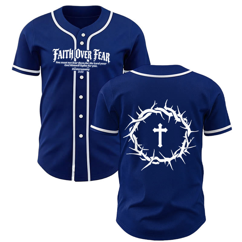Christianartworkshop La foi plutôt que la peur Deutéronome 3:22 Maillot de baseball avec croix et couronne d'épines - Bleu marine - 5XL - image 14