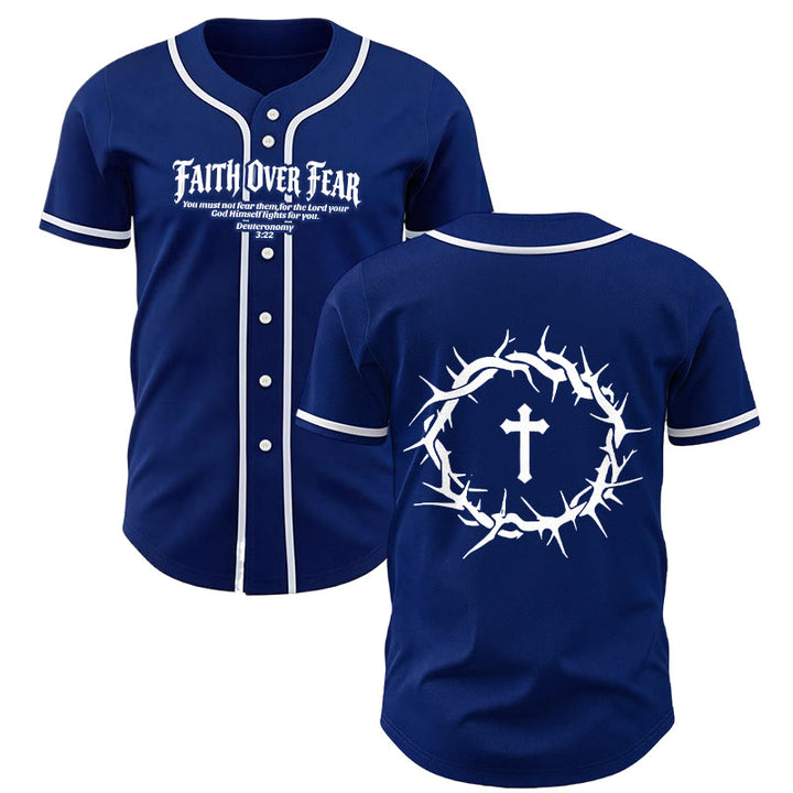 Christianartworkshop La foi plutôt que la peur Deutéronome 3:22 Maillot de baseball avec croix et couronne d'épines - Bleu marine - 5XL - image 14