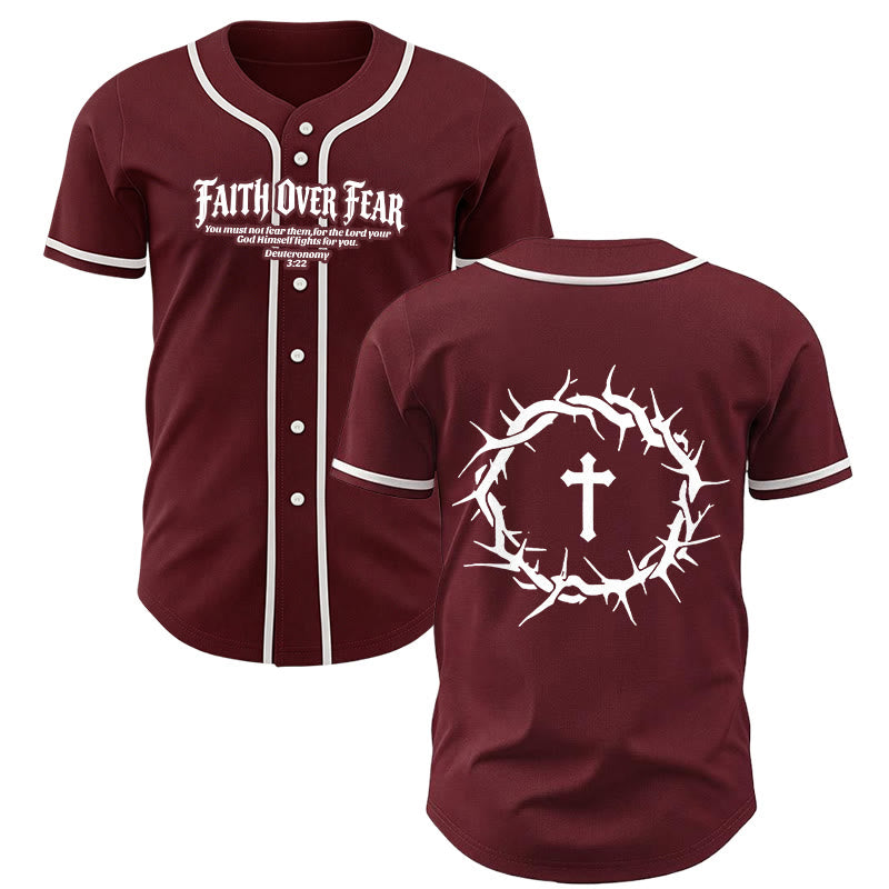 Christianartworkshop La foi plutôt que la peur Deutéronome 3:22 Maillot de baseball avec croix et couronne d'épines - Vin - 5XL - image 35