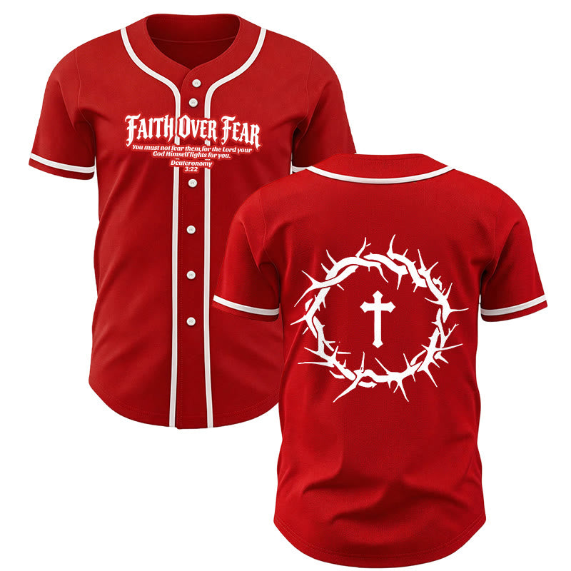 Christianartworkshop La foi plutôt que la peur Deutéronome 3:22 Maillot de baseball avec croix et couronne d'épines - Rouge - 5XL - image 28