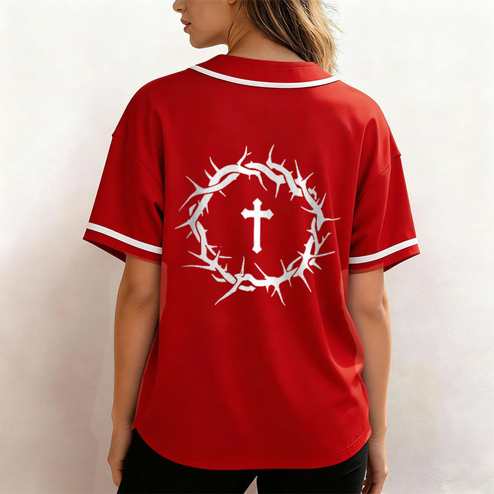 Christianartworkshop La foi plutôt que la peur Deutéronome 3:22 Maillot de baseball avec croix et couronne d'épines - image 33