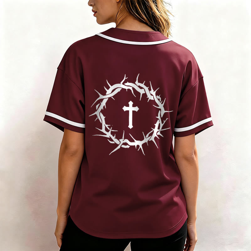 Christianartworkshop La foi plutôt que la peur Deutéronome 3:22 Maillot de baseball avec croix et couronne d'épines - image 40