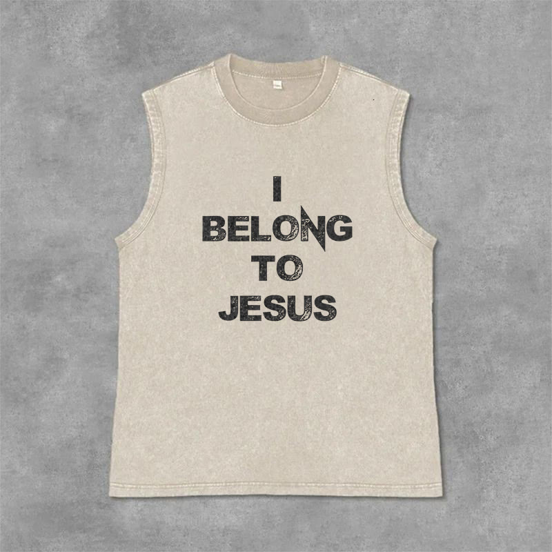Christianartworkshop Débardeur vintage délavé « J'appartiens à Jésus » - Beige - 2XL - image 0