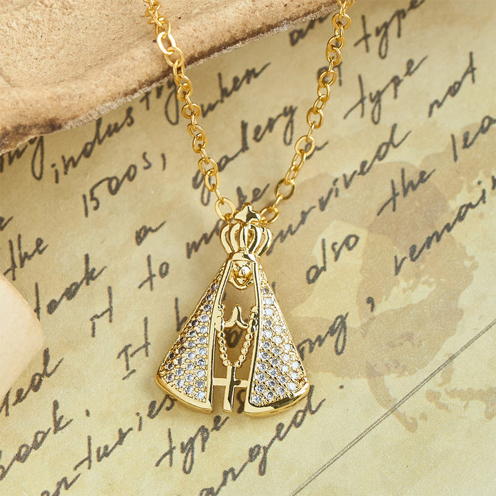 Christianartworkshop Collier pendentif royal Notre-Dame d'Aparecida aux accents scintillants : emblème de la protection divine - image 4
