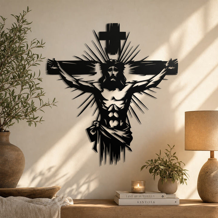 Christianartworkshop Décoration murale en métal représentant la crucifixion de Jésus : une affirmation audacieuse de la rédemption - image 1