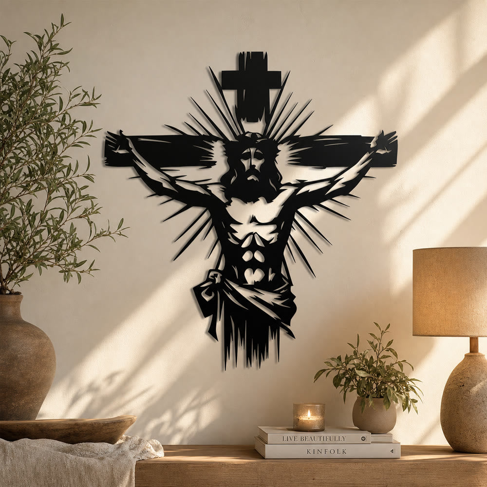 Décoration murale en métal représentant la crucifixion de Jésus, Christianartworkshop : une affirmation audacieuse de la rédemption - image 1