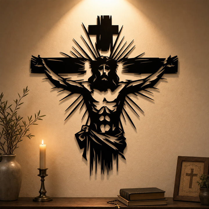 Christianartworkshop Décoration murale en métal représentant la crucifixion de Jésus : une affirmation audacieuse de la rédemption - image 2