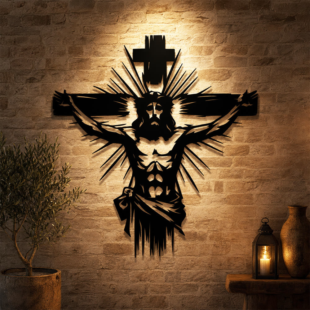 Christianartworkshop Décoration murale en métal représentant la crucifixion de Jésus : une affirmation audacieuse de la rédemption - image 0