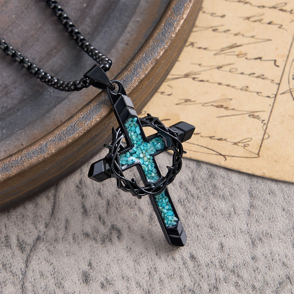 Collier pendentif croix incrustée et enveloppée d'épines de Christianartworkshop : un symbole de l'amour sacrificiel du Christ - image 1