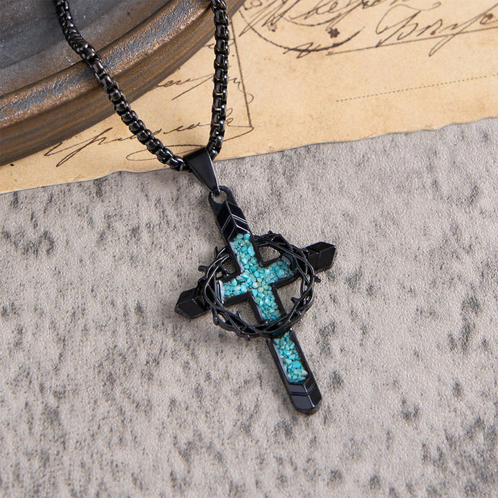 Collier pendentif croix incrustée et enveloppée d'épines de Christianartworkshop : un symbole de l'amour sacrificiel du Christ - image 5
