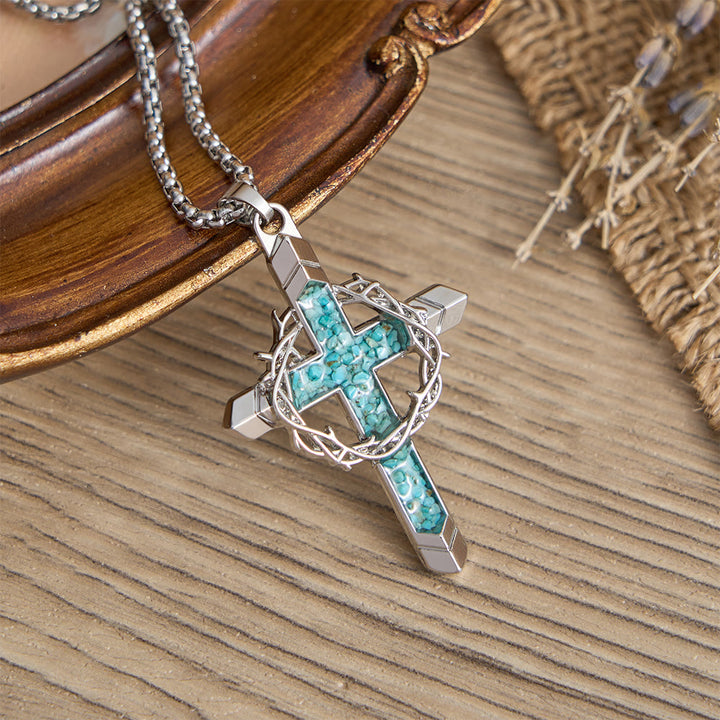Collier pendentif croix incrustée et enveloppée d'épines de Christianartworkshop : un symbole de l'amour sacrificiel du Christ - Argent - image 6