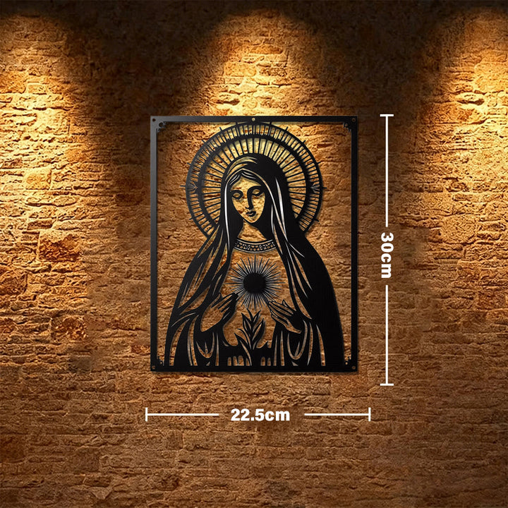 Christianartworkshop Décoration murale en métal Notre-Dame du Sacré-Cœur : Dévotion mariale et témoignage d’amour divin - 8,86''*11,81''/22,5 cm*30 cm - image 6