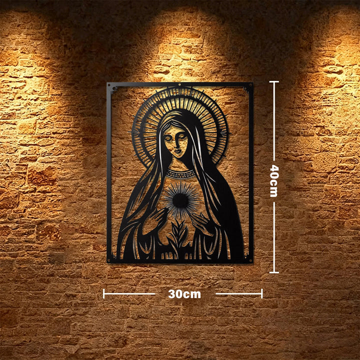 Christianartworkshop Décoration murale en métal Notre-Dame du Sacré-Cœur : Dévotion mariale et témoignage d’amour divin - 11,81'''*15,75''/30cm*40cm - image 7