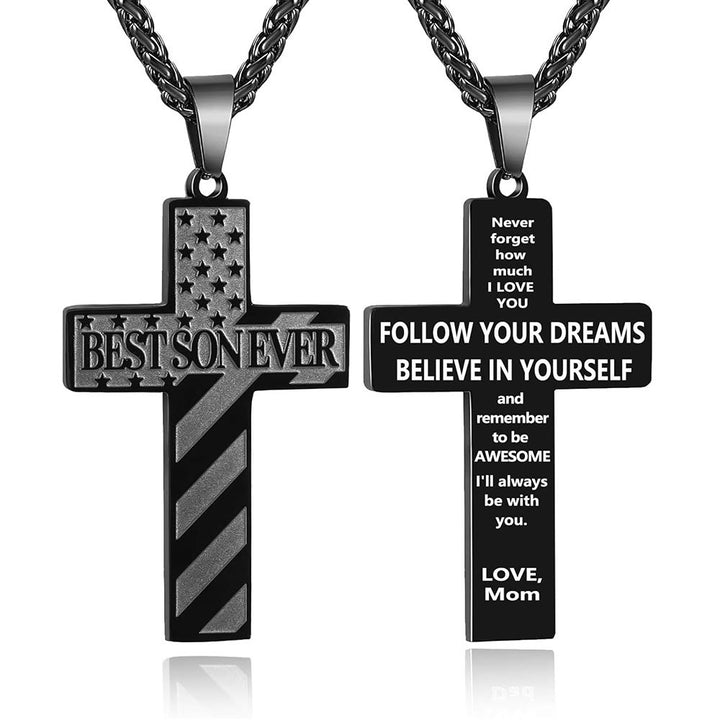 Christianartworkshop Collier Croix Patriotique « Tu seras toujours mon héros » : Un cadeau sentimental pour papa de la part d'un fils, d'une fille et d'un frère, symbole des liens familiaux et de la foi. - LE MEILLEUR FILS DU MONDE - maman - Noire - image 9