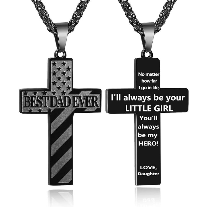 Christianartworkshop Collier Croix Patriotique « Tu seras toujours mon héros » : Un cadeau sentimental pour papa de la part d'un fils, d'une fille et d'un frère, symbole des liens familiaux et de la foi. - LE MEILLEUR PAPA DU MONDE - fille - Noire - image 5