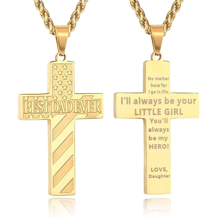 Christianartworkshop Collier Croix Patriotique « Tu seras toujours mon héros » : Un cadeau sentimental pour papa de la part d'un fils, d'une fille et d'un frère, symbole des liens familiaux et de la foi. - LE MEILLEUR PAPA DU MONDE - fille - Golden - image 7