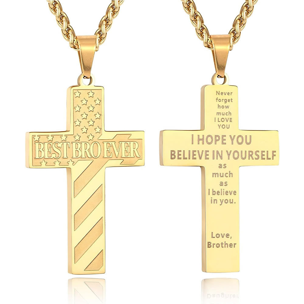 Christianartworkshop Collier Croix Patriotique « Tu seras toujours mon héros » : Un cadeau sentimental pour papa de la part d'un fils, d'une fille et d'un frère, symbole des liens familiaux et de la foi. - LE MEILLEUR FRÈRE DU MONDE - frère - Golden - image 20