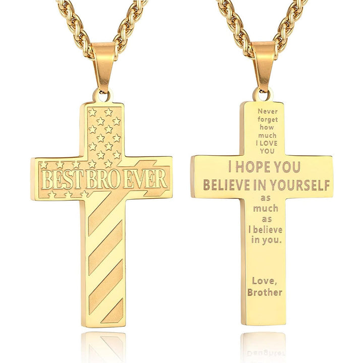 Christianartworkshop Collier Croix Patriotique « Tu seras toujours mon héros » : Un cadeau sentimental pour papa de la part d'un fils, d'une fille et d'un frère, symbole des liens familiaux et de la foi. - LE MEILLEUR FRÈRE DU MONDE - frère - Golden - image 20