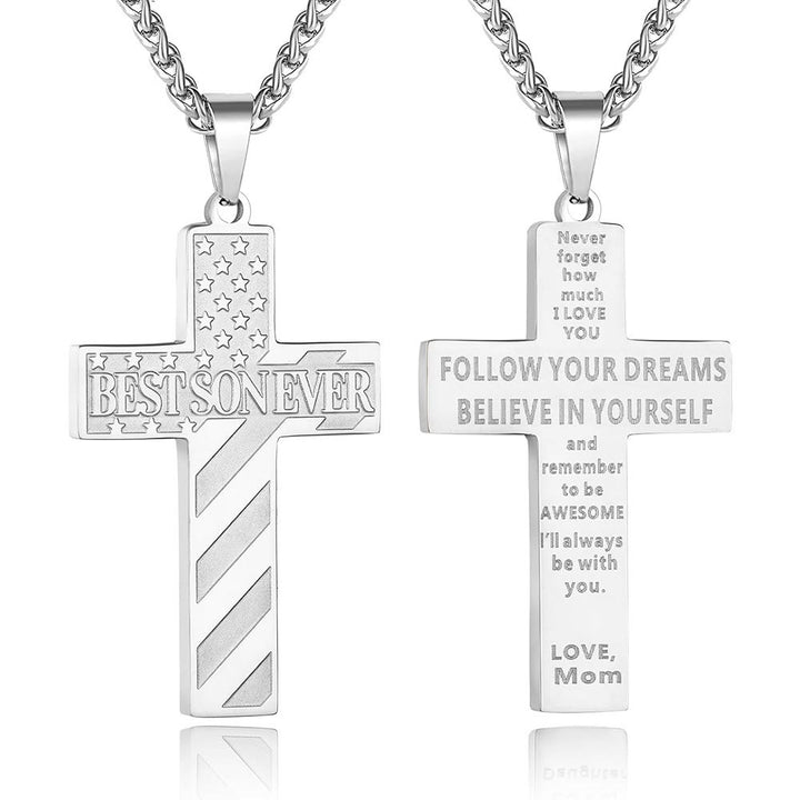Christianartworkshop Collier Croix Patriotique « Tu seras toujours mon héros » : Un cadeau sentimental pour papa de la part d'un fils, d'une fille et d'un frère, symbole des liens familiaux et de la foi. - LE MEILLEUR FILS DU MONDE - maman - Silver - image 10