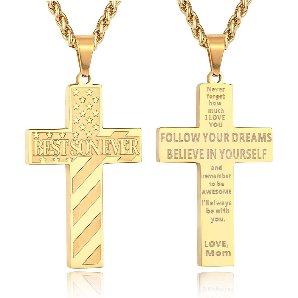 Christianartworkshop Collier Croix Patriotique « Tu seras toujours mon héros » : Un cadeau sentimental pour papa de la part d'un fils, d'une fille et d'un frère, symbole des liens familiaux et de la foi. - LE MEILLEUR FILS DU MONDE - maman - Golden - image 11