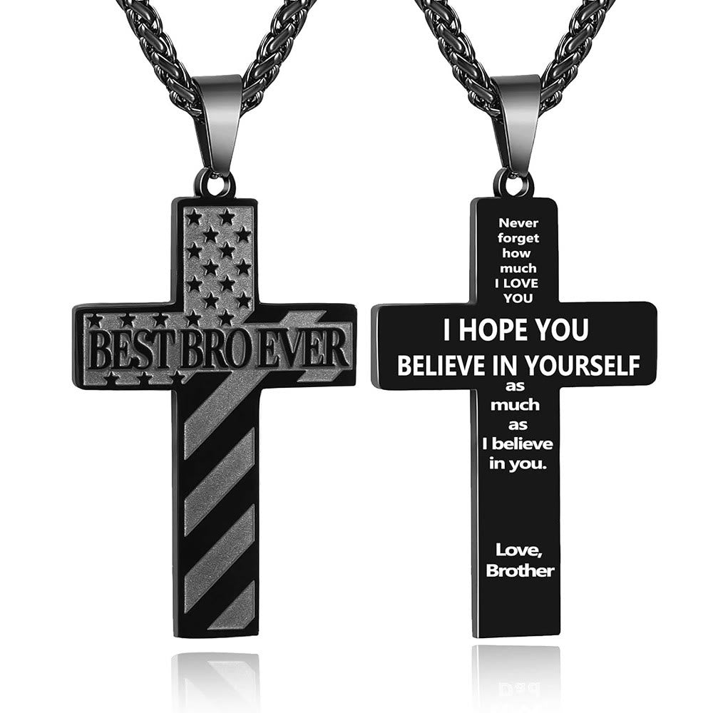 Christianartworkshop Collier Croix Patriotique « Tu seras toujours mon héros » : Un cadeau sentimental pour papa de la part d'un fils, d'une fille et d'un frère, symbole des liens familiaux et de la foi. - LE MEILLEUR FRÈRE DU MONDE - frère - Noir - image 17