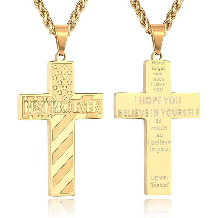 Christianartworkshop Collier Croix Patriotique « Tu seras toujours mon héros » : Un cadeau sentimental pour papa de la part d'un fils, d'une fille et d'un frère, symbole des liens familiaux et de la foi. - MEILLEUR FRÈRE DU MONDE - sœur - Golden - image 16