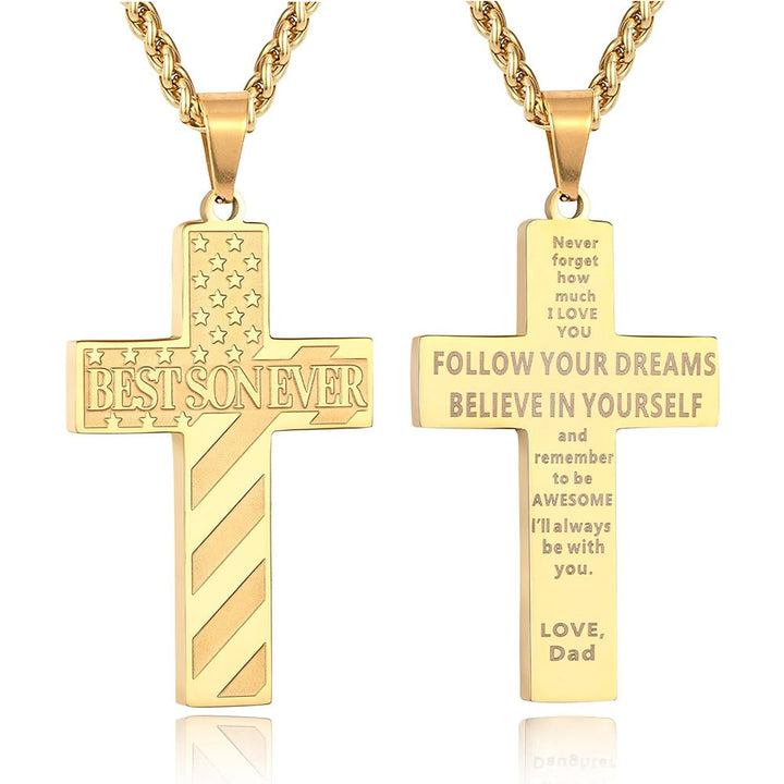 Christianartworkshop Collier Croix Patriotique « Tu seras toujours mon héros » : Un cadeau sentimental pour papa de la part d'un fils, d'une fille et d'un frère, symbole des liens familiaux et de la foi. - LE MEILLEUR FILS DU MONDE - papa - Golden - image 14