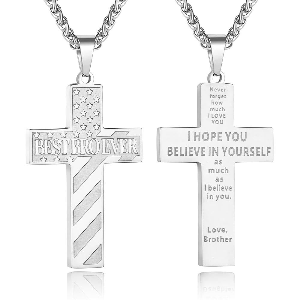 Christianartworkshop Collier Croix Patriotique « Tu seras toujours mon héros » : Un cadeau sentimental pour papa de la part d'un fils, d'une fille et d'un frère, symbole des liens familiaux et de la foi. - LE MEILLEUR FRÈRE DU MONDE - frère - Silver - image 19